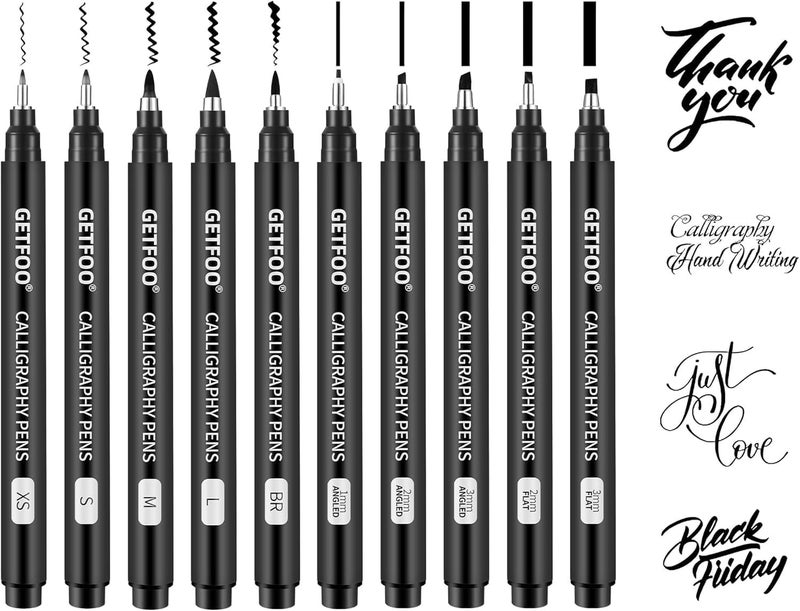 GETFOO Calligraphy Pen Set – 10 Size Hand Lettering Pens for Beginners, calligraphy markers Brush Pens for Art Drawing, Sketching, Scrapbooking, Journaling, Signing - Image 1